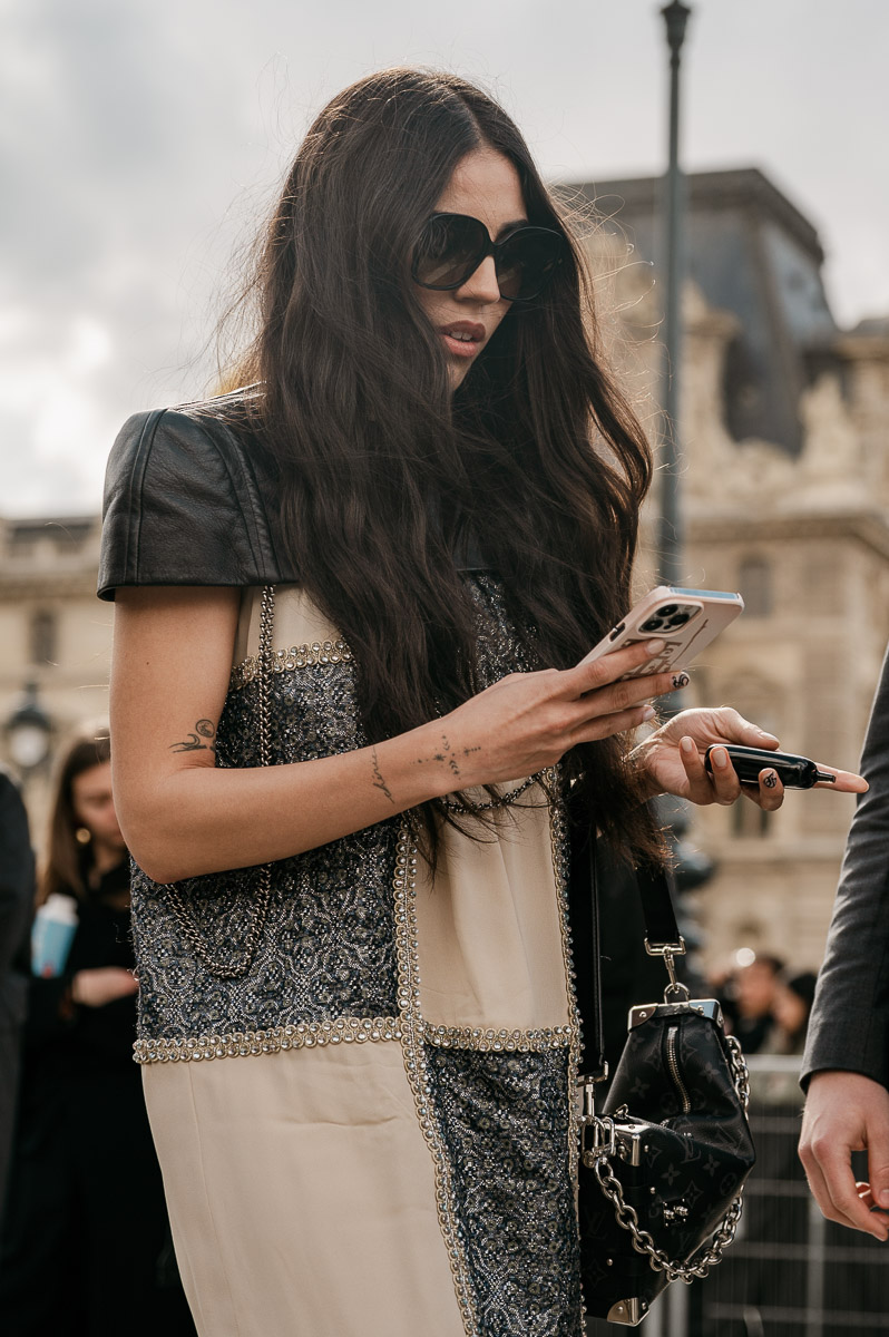 Shoes and outfit detail, street style Louis Vuitton Paris Fashion Week FW26 2026 — Carmen-Laura Studio